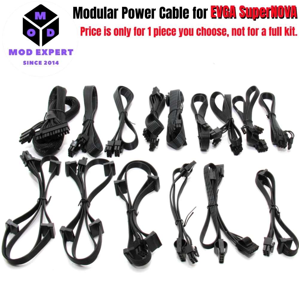 

Modular Power Cable for EVGA SuperNOVA G1 G2 G3 G+ B1 B2 B5 650W 750W 850W, GPU PCIe 8Pin, CPU 4+4Pin, SATA Molex IDE, ATX 24Pin