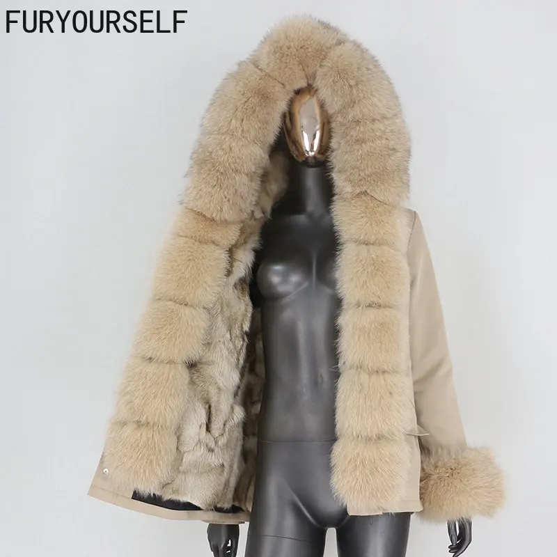 

FURYOURSELF 2023 New Short Parka Real Fox Fur Coat Winter Jacket Women Natural Raccoon Fox Fur Collar Hood Thick Warm Detachable