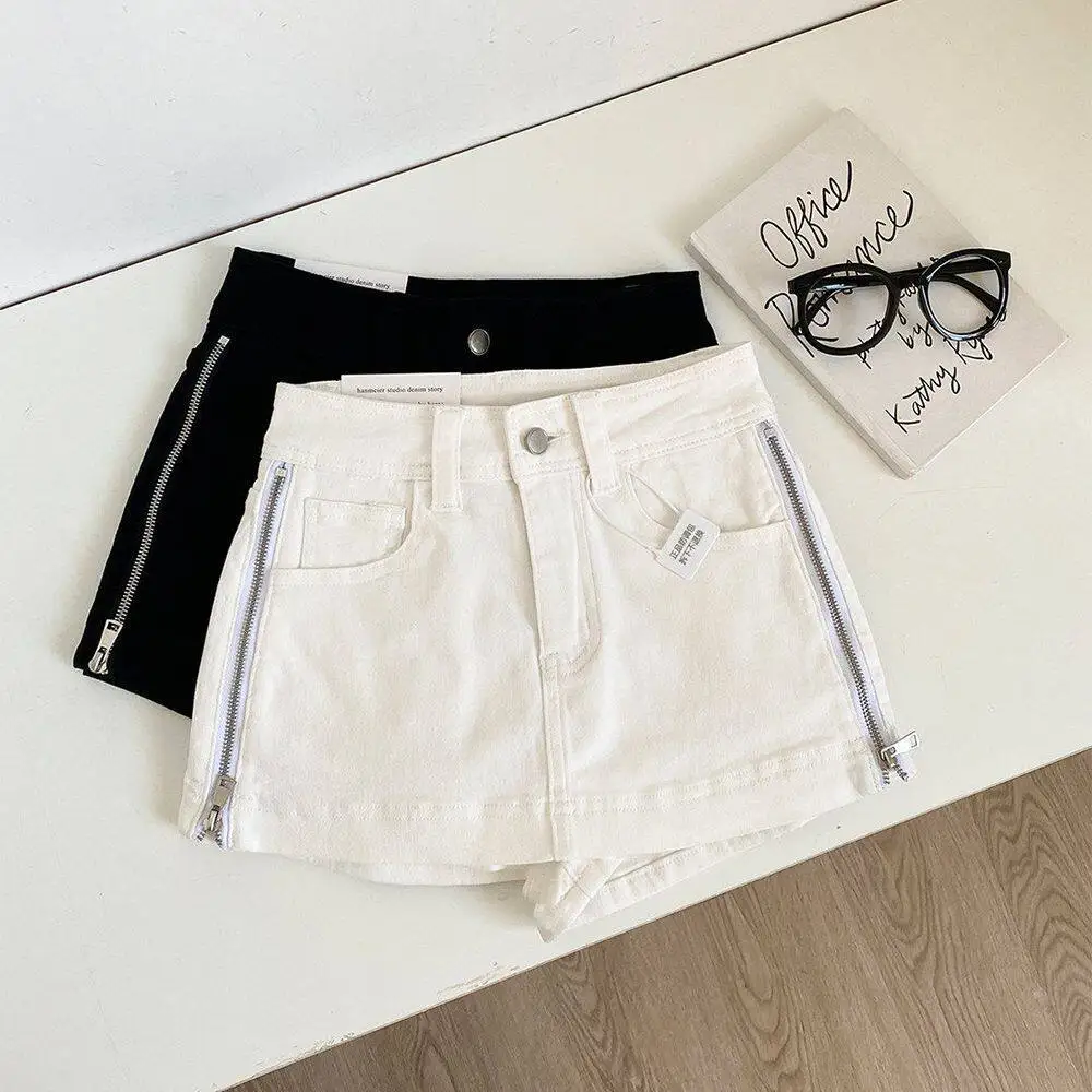 

High Waist Casual Denim Shorts Skirt Women's Spring Summer Fashion Personalized Side Zipper Design A-Line Wide Leg Skirt Pants