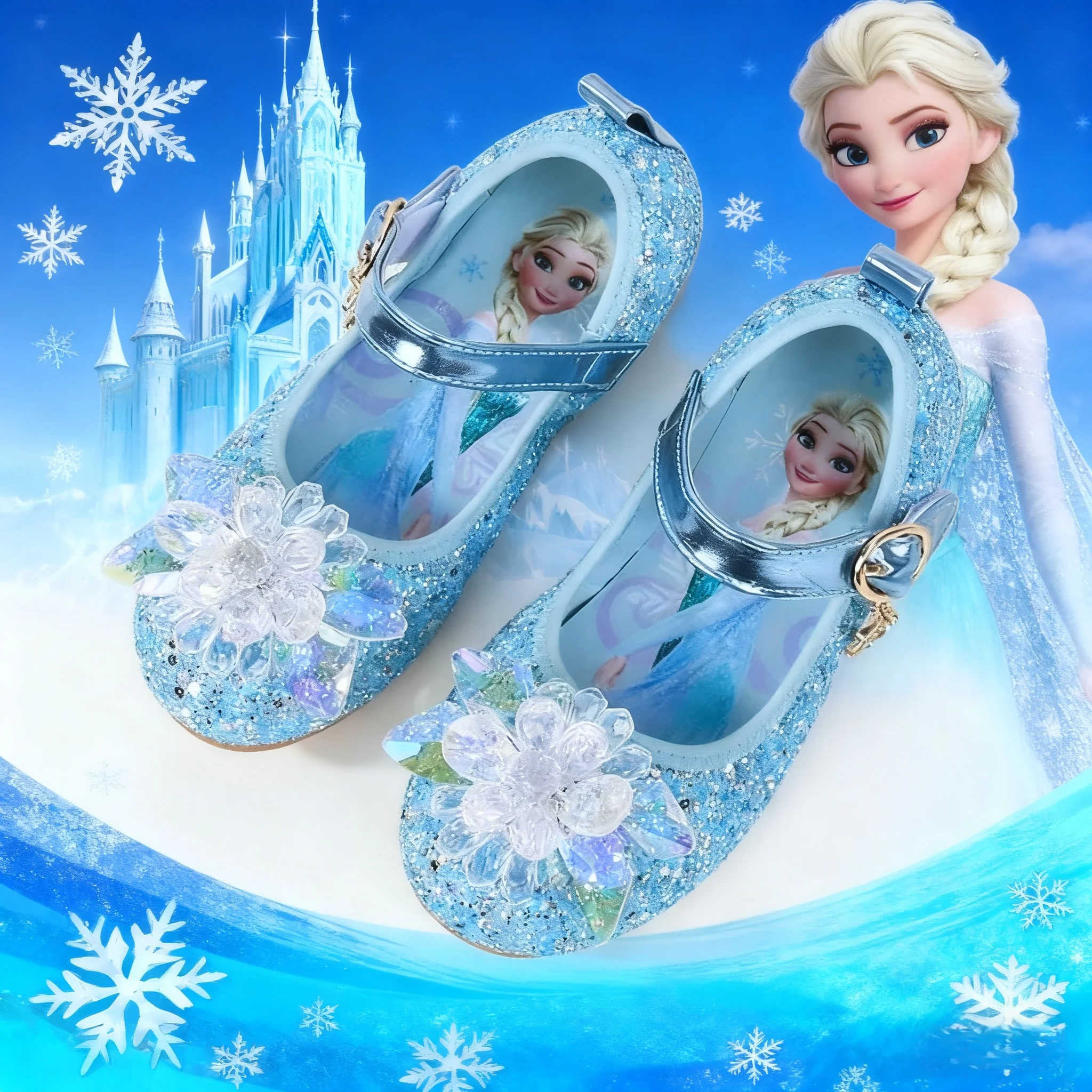 

Туфли принцессы Диснея с кристаллами, новые туфли для девочек, туфли «Холодное сердце», Aisha Sophia, обувь со стразами, обувь для выступлений, размер 22-36