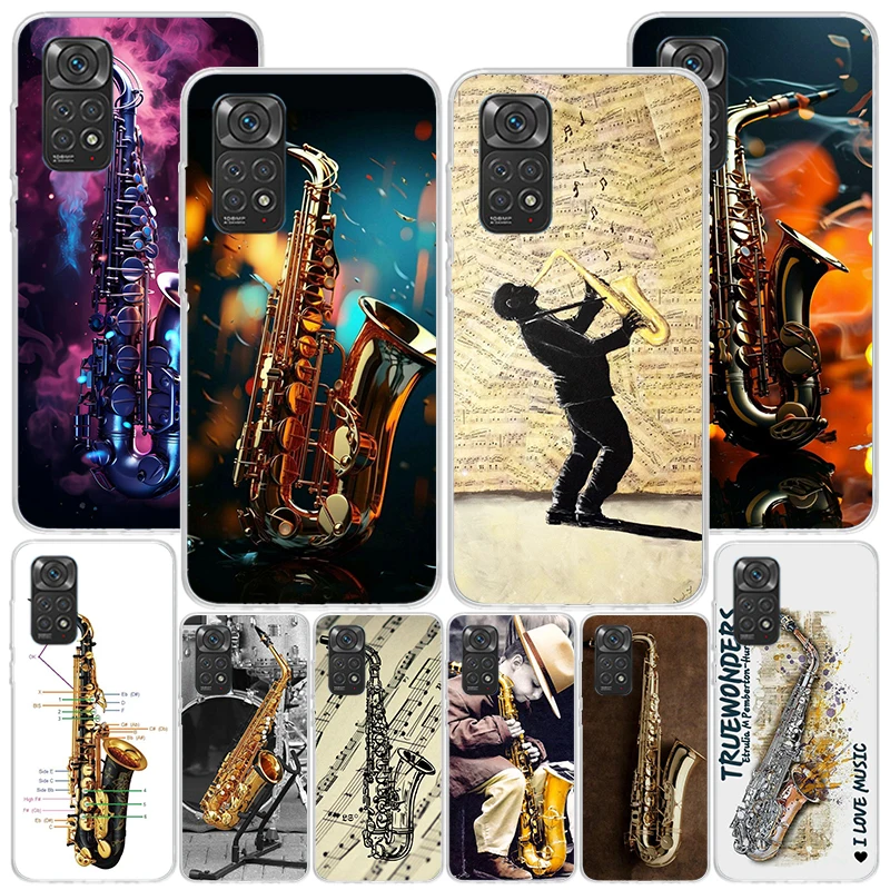 Music Saxophone Instrument Phone Case For Xiaomi Redmi Note 12 12S 13 11 11S 11T 10 11E Pro Plus 10S 9 9S 9T 8 Coque Shell Cover