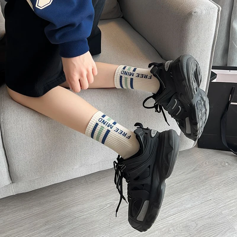 Socks For Women Cotton 2023 Spring New Fashion Letter Mixed-Color Korean Style Striped Socks Female Casual White Sports Socks