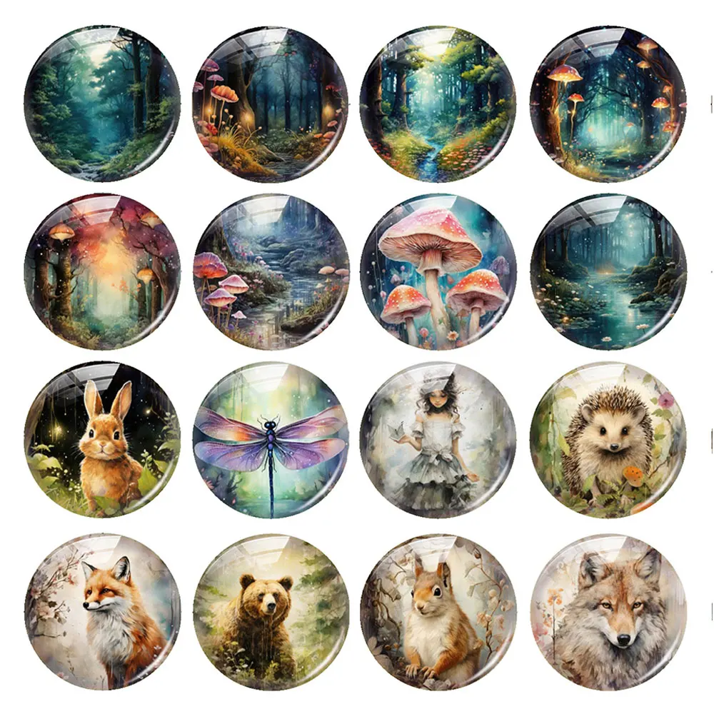 Random Mixed Round/Oval/Square Firefly Enchanted Forest Fairy Photo Glass Cabochon Flatback Demo Cameo For Diy Jewelry Making