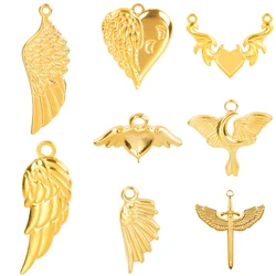 10PCS/lot Angel Wing Pendants Stainless Steel Feather Charms DIY Handmad Jewelry Making Findings for Necklace Earrings Wholesale
