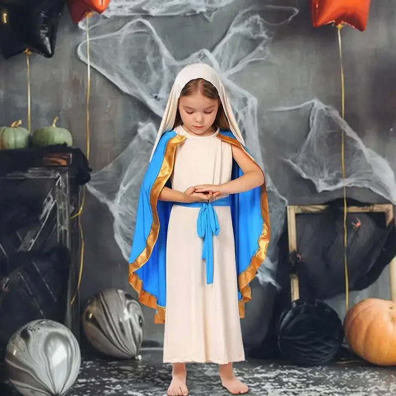Biblical Robes For Kids Girls Holy Virgin Mary Costumes Girls Saint Outfit Cosplay Dress For Halloween And Christmas Party