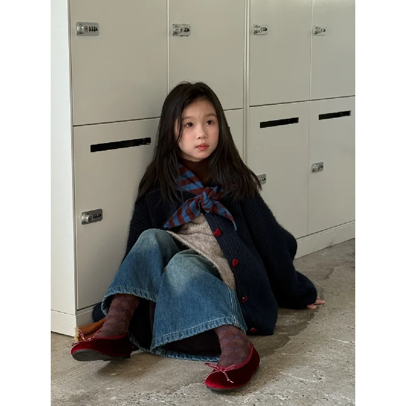 Pants Girl Children Clothing Autumn Winter 2025 Korean Version Horizontal Stripes Thick Velvet