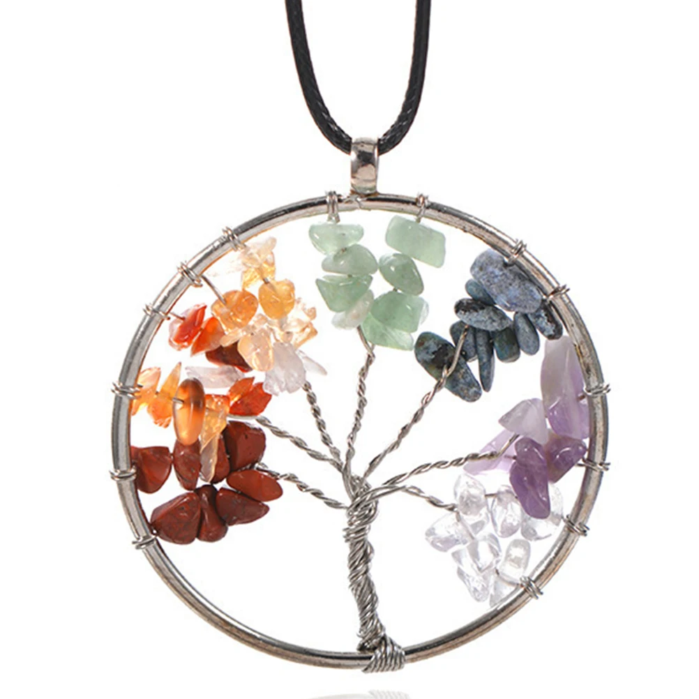 

2Pcs Gemstone Tree of Life Pendant Necklace No Harm Body Skin Great Gift Friends Loved Ones Fine Jewelry Tree of Life Necklace
