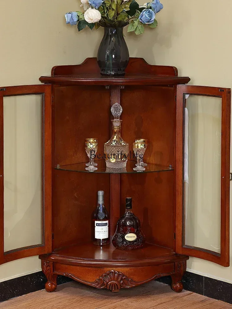 

American corner cabinet European living room solid wood retro corner cabinet