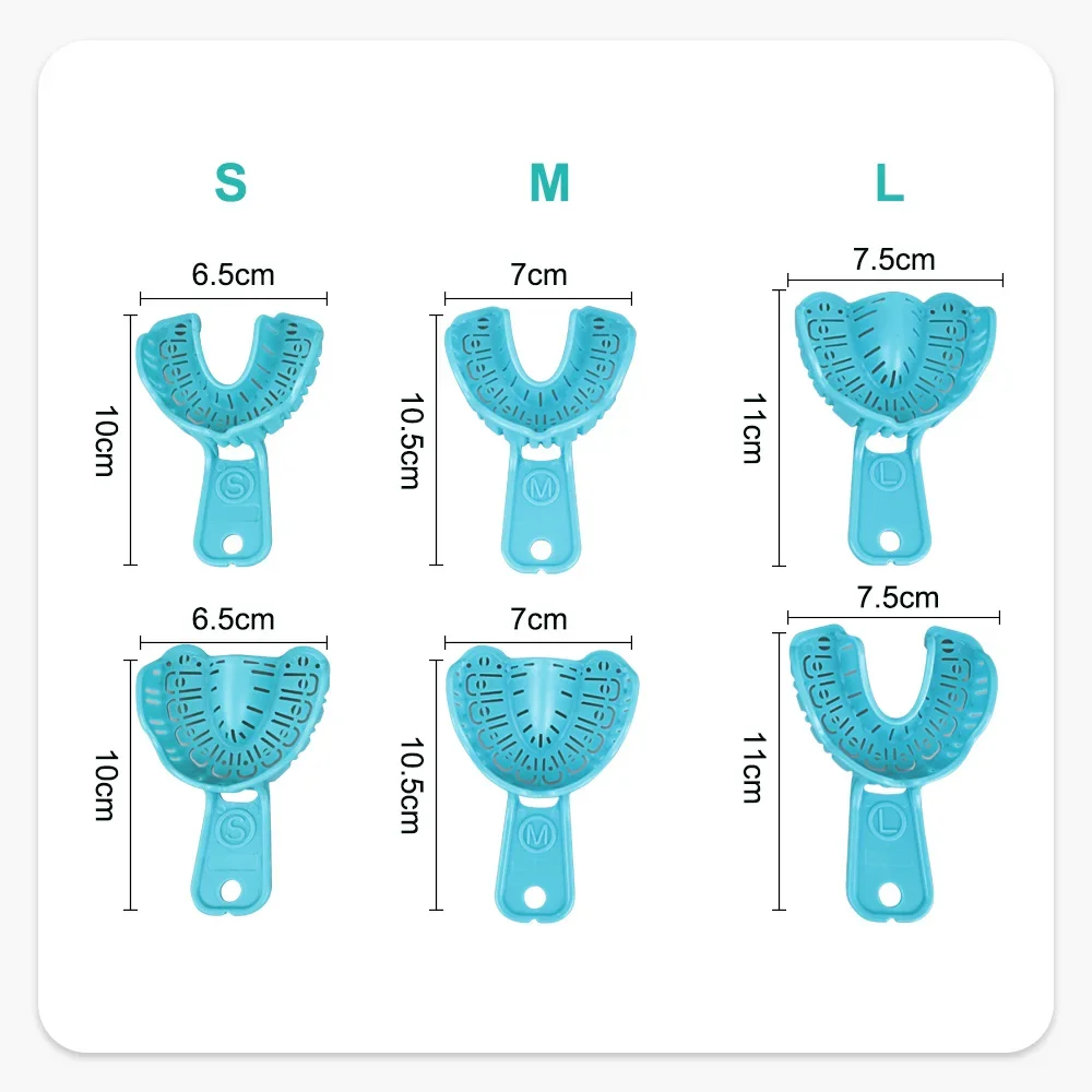 ELIJAH 6 Pcs/Set Dental Implant Tray Green Plastic Impression Tray Full Mouth Removable Partial Mold Tray Tooth Holder