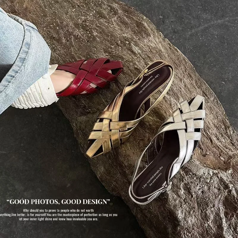 2026 new summer women sandals natural leather 22-25cm cowhide+sheepskin+pigskin cross-strap back-buckle high heel women shoes
