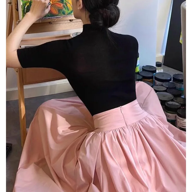Skirts Women Long Skirt A Line High Waist Slim Fit Solid Casual Pleated Elegant Splice Y2k Streetwear Sweet Work 2026 Spring