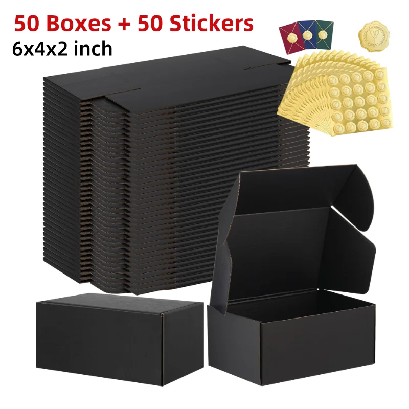 50 Stück 6 x 4 x 2 Zoll kleine Versandkartons, schwarze Versandkartons aus Wellpappe für Versandverpackungen, Versandprodukte