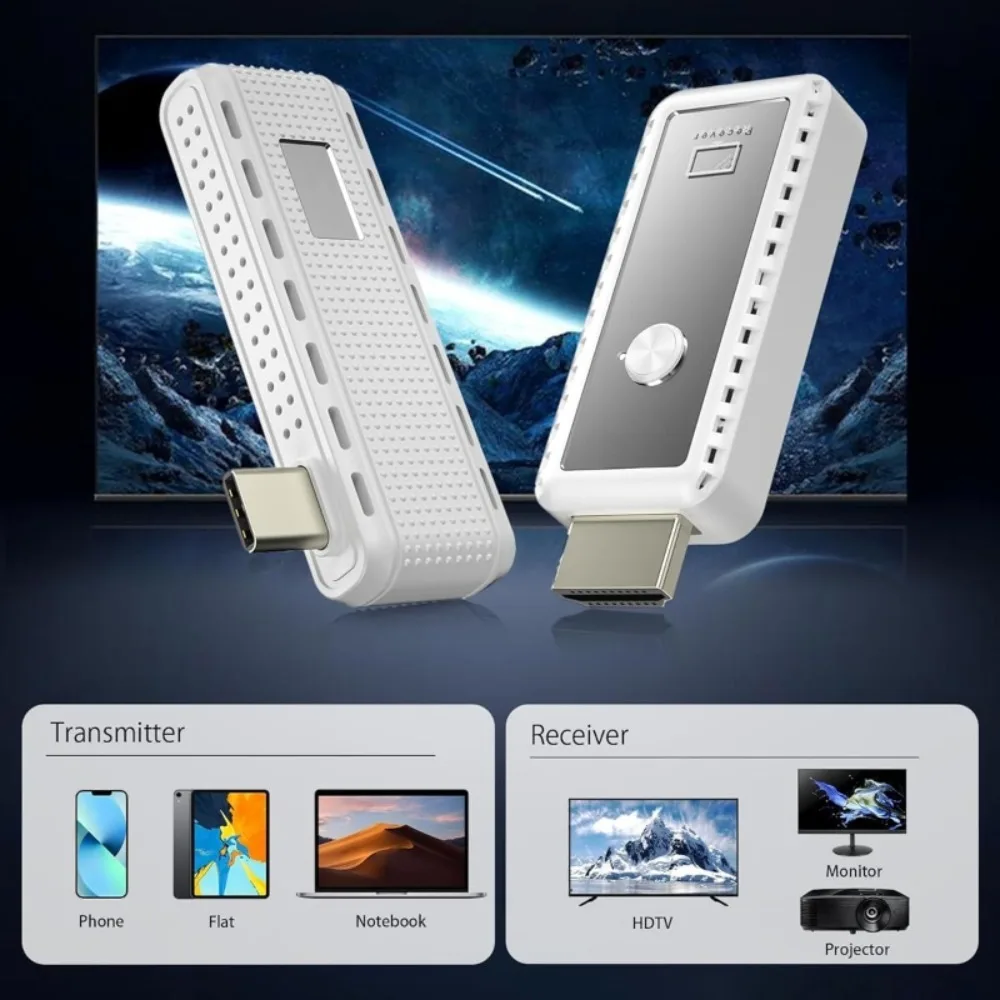 50M Portable 1080P Decode HDMI Kit 5G+2.4G 1080P@60Hz Dual-Band Wireless Screen Mirroring for Laptop & TV Plug & Play view 2