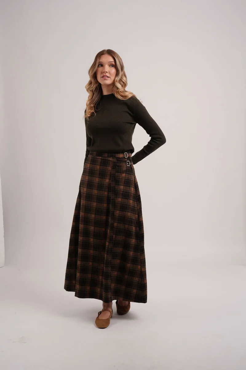 AS AW26 fashion Embroidered knit mockneck top + Plaid buckle skirt match woman clothes
