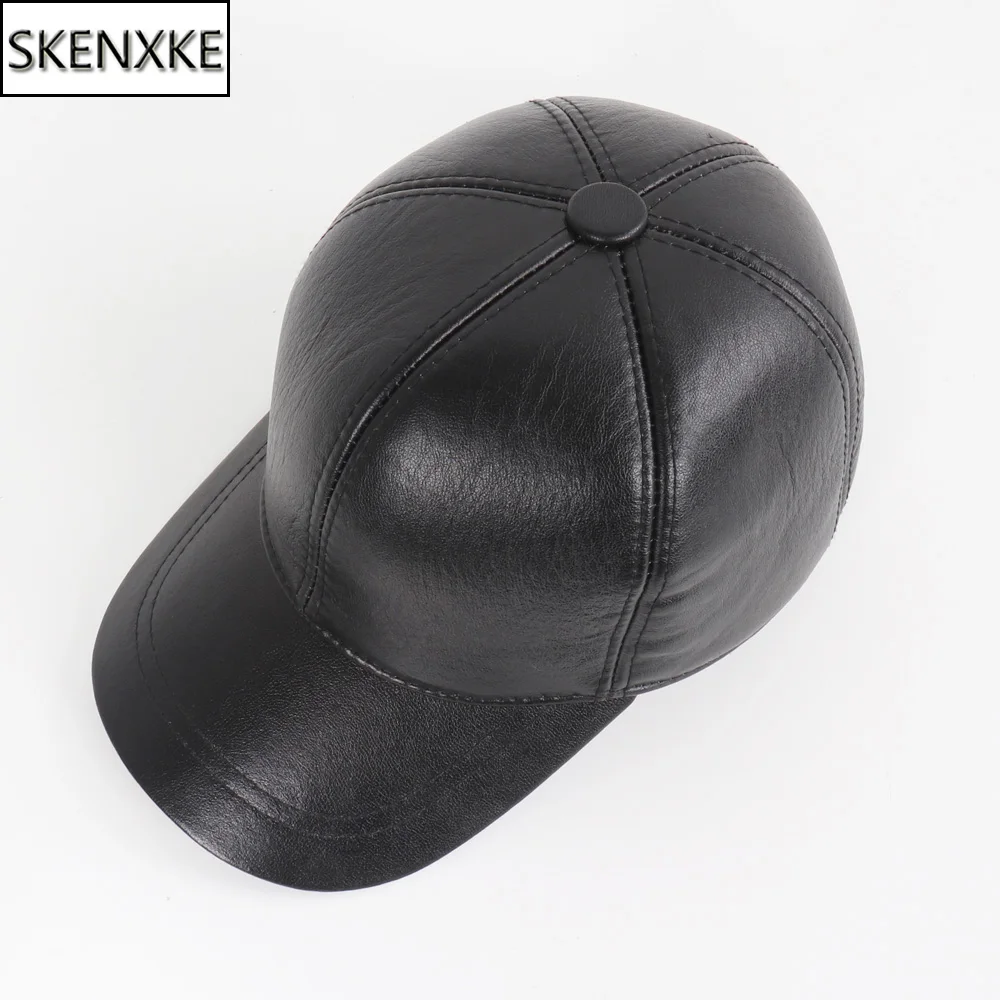 Men Real Sheepskin Leather Caps Male Casual Real Natural Sheep Skin Leather Baseball Hats New Fashion Fall Winter Leather Hat