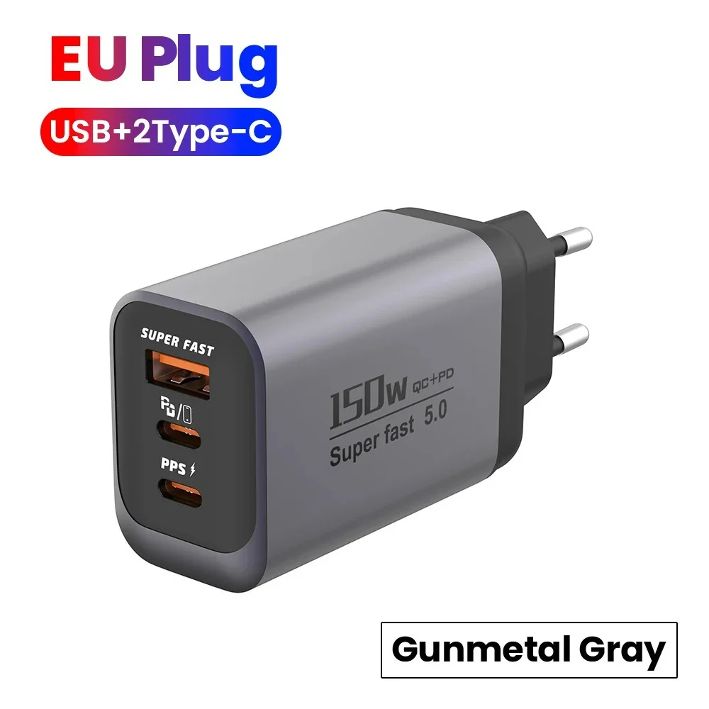 150W 3-Port USB-C Ladegerät Superschnelles Laden PD QC3.0 Reise-Wandadapter für iPhone 17 Samsung Xiaomi Tablet EU UK US Ladegerät
