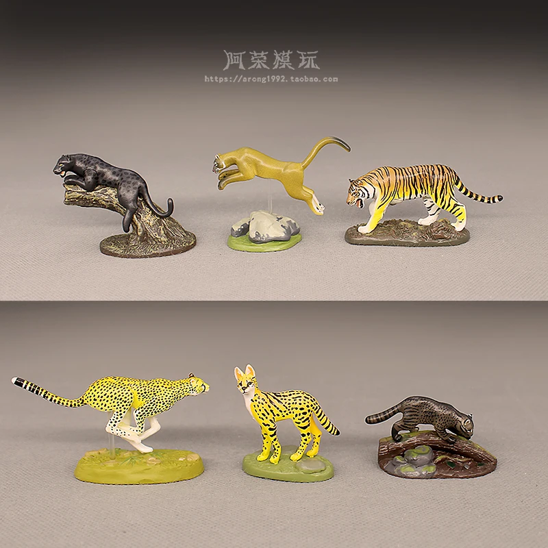 Simulation Wildlife Action Figures Models Cheetah Tiger Bobcat Ocelot Jaguar Cougar Desktop Miniature Ornament Accessories Toys