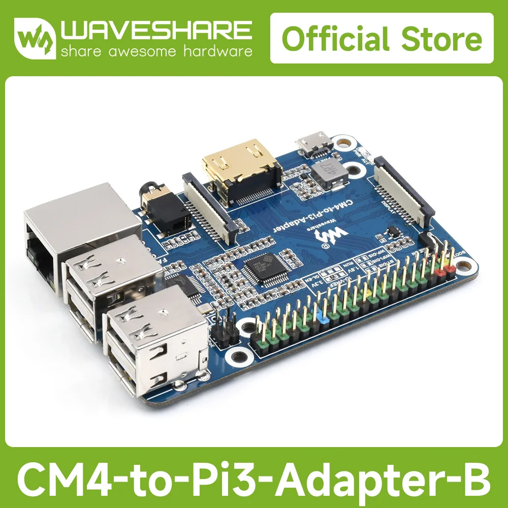 Wavehshare Raspberry Pi CM4 To 3B Adapter B version, Carrier Board IO Board Alternative Solution for Raspberry Pi 3 Model B/B+