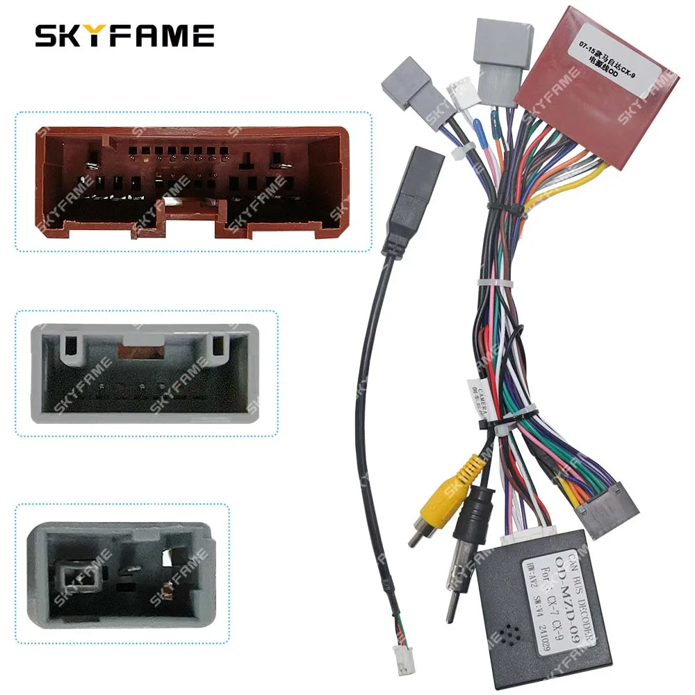 SKYFAME Car Android 16pin Wiring Harness Cable With Canbus Box Adapter Decoder For Mazda CX-7 CX-9 CX7 CX9 OD-MZD-09