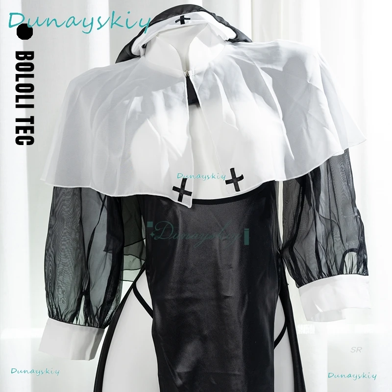 [SUGOICOS]Women Sexy Nun Cosplay Costumes Halloween Breast Opening Exposure See-Through Lingerie Hollow Underwear Outfit Stockin