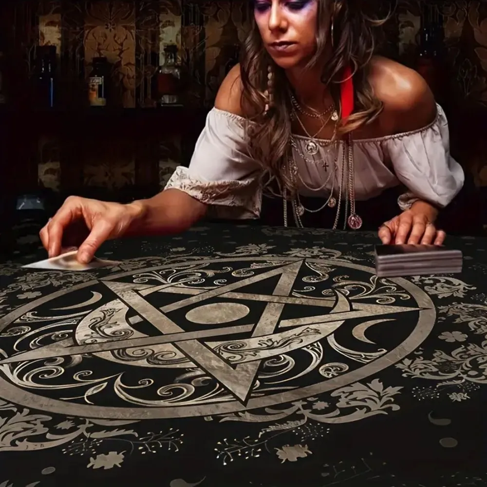 VIKAMA Spiritual Energy Symbol Altar Cloth Bari Tarot Deck Witch Astrology Black Oracle Mat Tarot Tablecloth Tarot Game Mat view 4