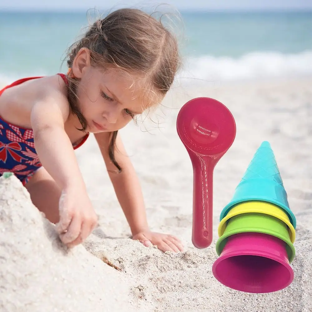 Ensemble de jouets de sable de maison de jeu en plein air, jeu de plage créatif, modèle de cône de crème glacée, 5 pièces