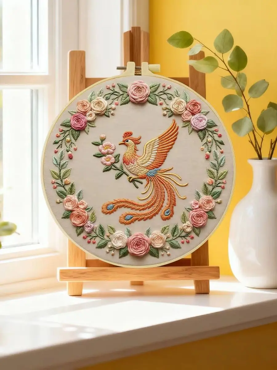 1 Stück 20X20CM/15X15CM 7,87/6,3 Zoll Phoenix Stickerei Starter-Kit DIY-Kit DIY Stickerei-Set Handarbeiten Nadelkunst – Detail 6