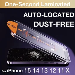 FOR iPhone 15 Pro Max 14 PLUS 13 12 11 XR XS X Dust Free Phone Screen Protector Tempered Glass With Install Kit Remove Explosion