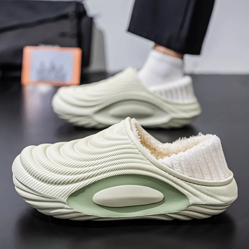 Inverno das mulheres dos homens casal chinelos de algodão quente apartamentos de pelúcia ao ar livre casa interior sapatos quentes antiderrapante casa quarto chinelos de algodão