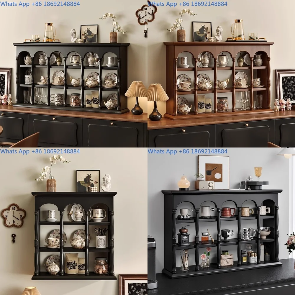 

French style vintage solid wood cup rack American coffee shelf wall mounted cup storage holder wall display rack