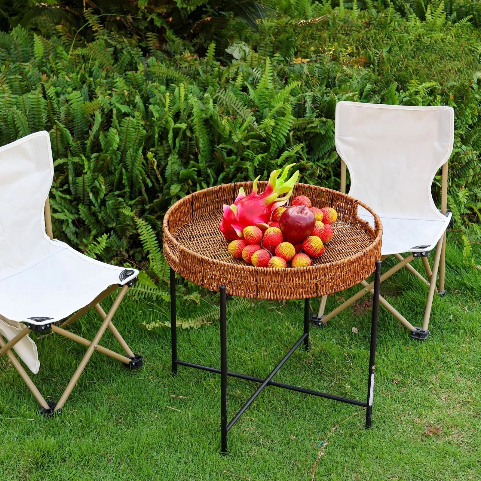 Outdoor Garden Rattan Effect Folding Coffee Table Portable Camping Desk Balcony Leisure Tea Side