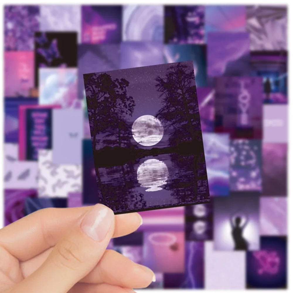 50PCS Purple Literature and Art Landscape Waterproof Graffiti Stickers for Helmet Bicycle Hand Account Pencil Case Decals view 5