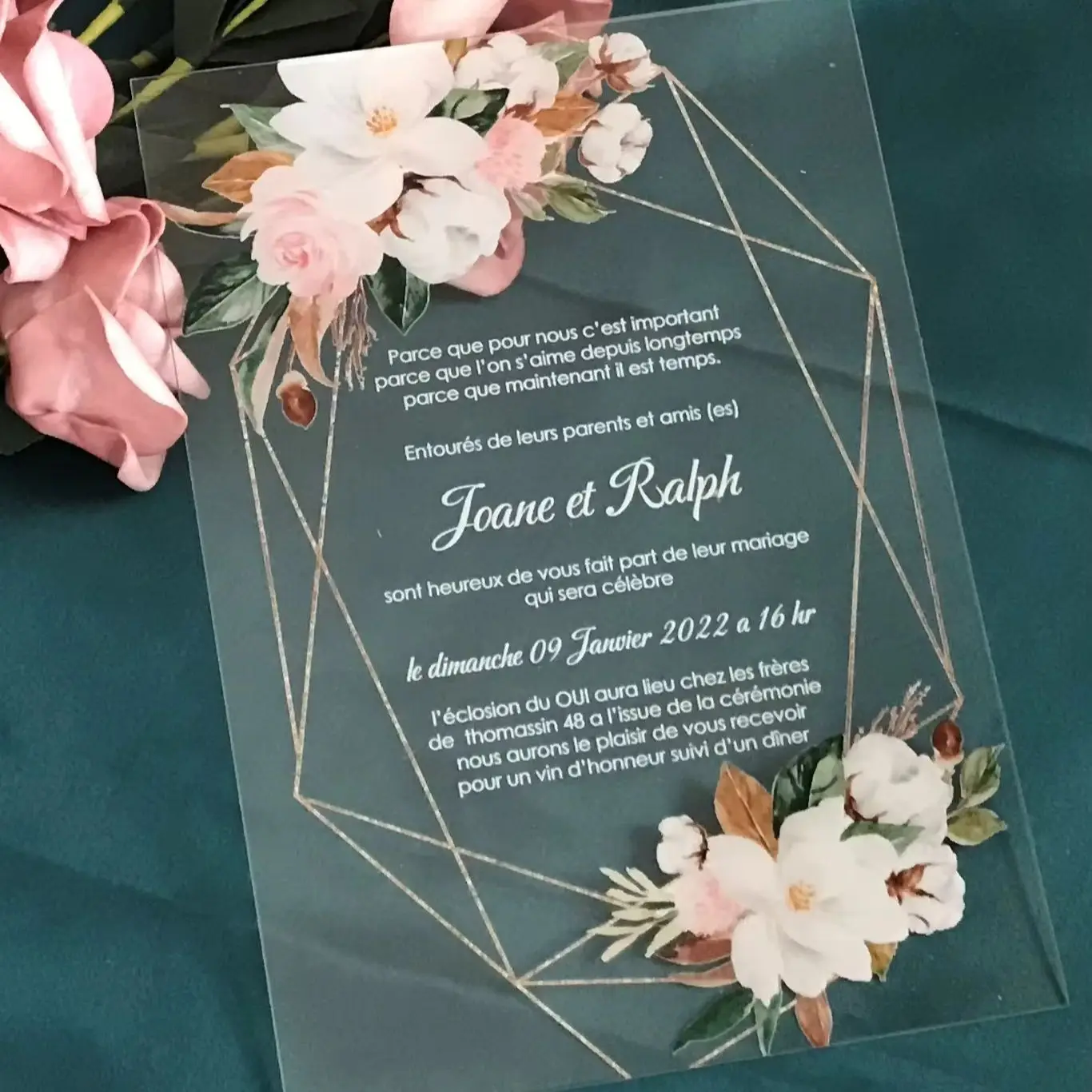 

10pcs Custom Acrylic Wedding Invitations,Floral Roses Transparent Anniversary,Bridal Shower Invitation Card for Party Decoration