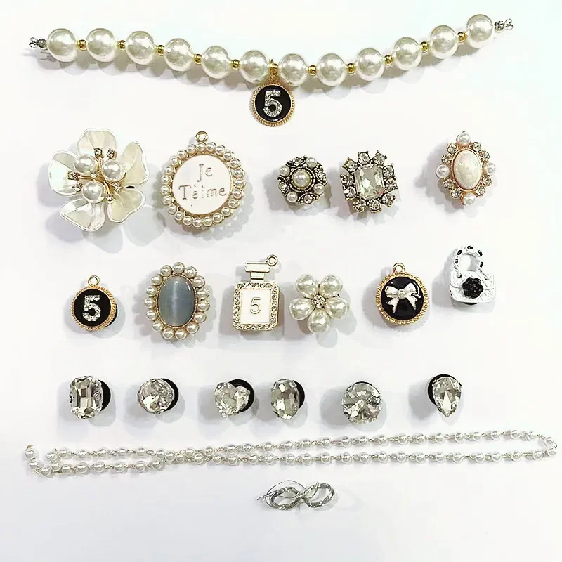 ダイヤモンドパールチェーンシューズチャームセット,日曜大工のアクセサリー,ガーデンシューズの装飾,穴のバックル,女の子へのギフト,ピン