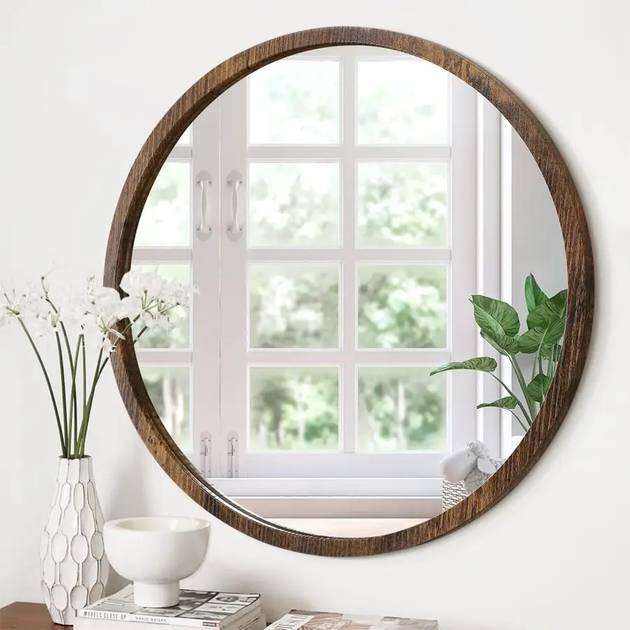 

Круглые настенные зеркала для ванной комнаты, 20-дюймовые зеркала в деревянной раме для ванной, макияжа и гостиной