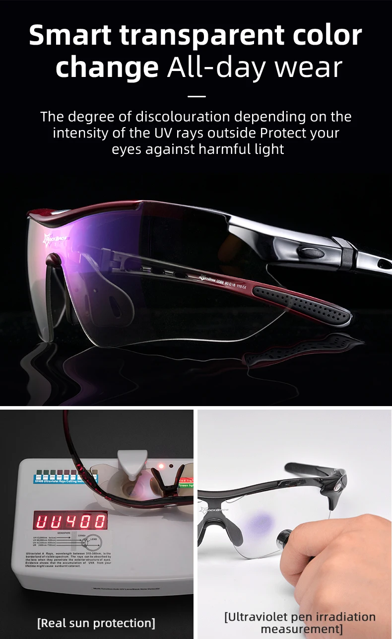 ROCKBROS Fahrrad Brille Photochrome Radfahren Sport Sonnenbrille Brillen Männer Frauen UV400 Outdoor MTB Rennrad Brille Gläser – Detail 11