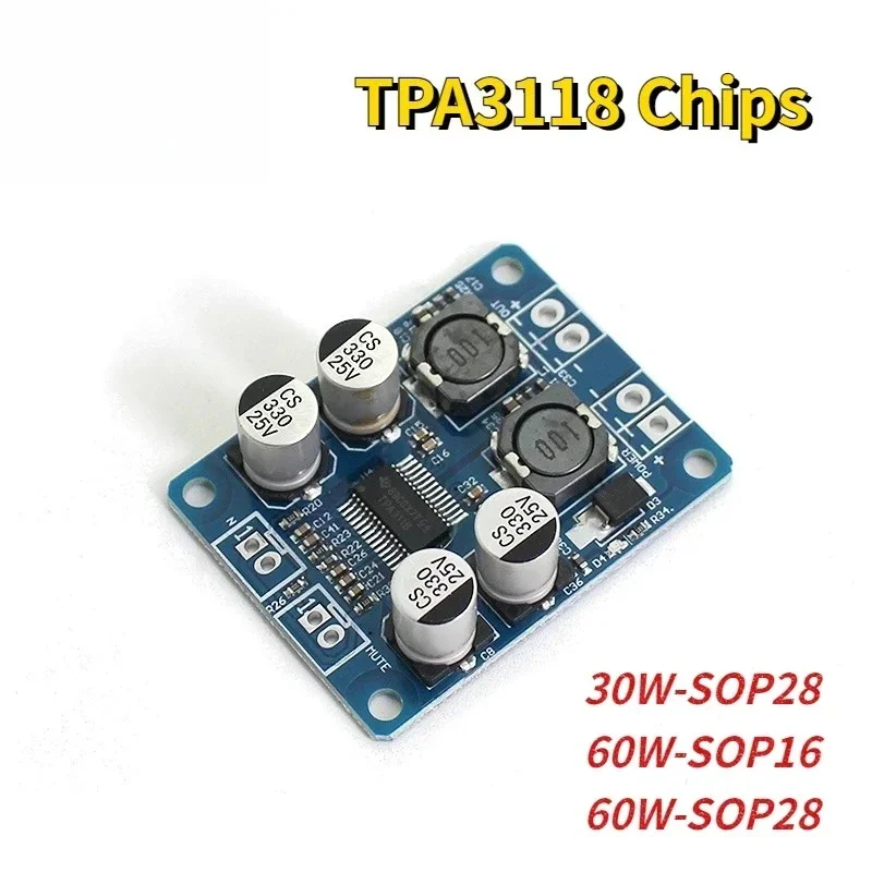 TPA3118 30W/60W DC 12V-24V Mono Digital Audio Power Amplifier Board Amp Module SOP28 SOP16