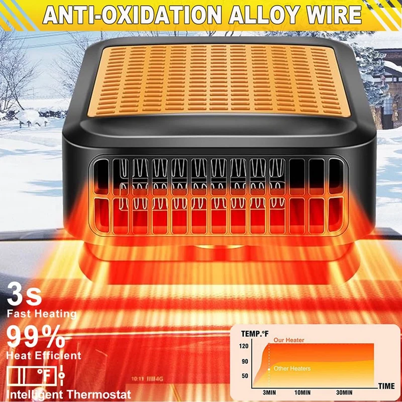 12V 200W Car Heater Portable Car Heater Windshield Defogger Defroster With 360 Degree Rotary Base