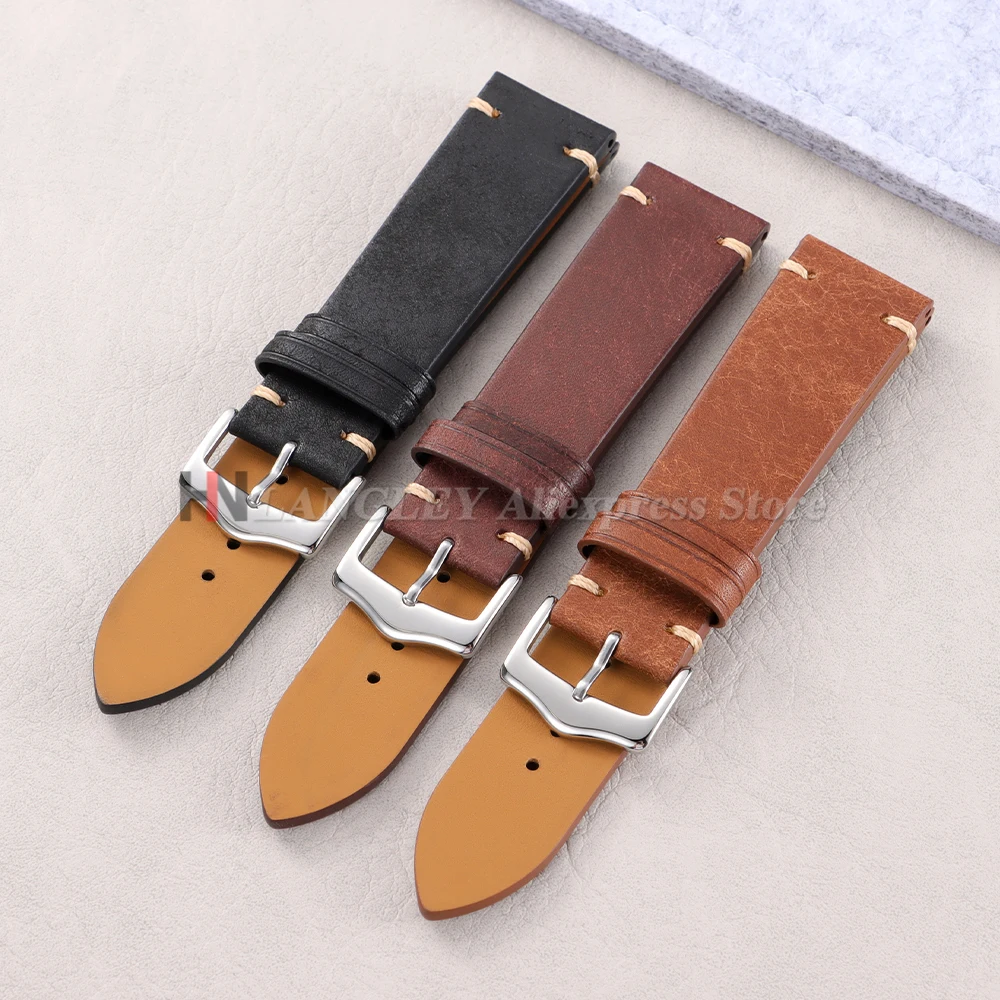 20mm 22mm Bracelet for Seiko Vintage Genuine Cowhide Watch Band Hand Stitching Leather Strap for Omega Men Women for SmartWatch
