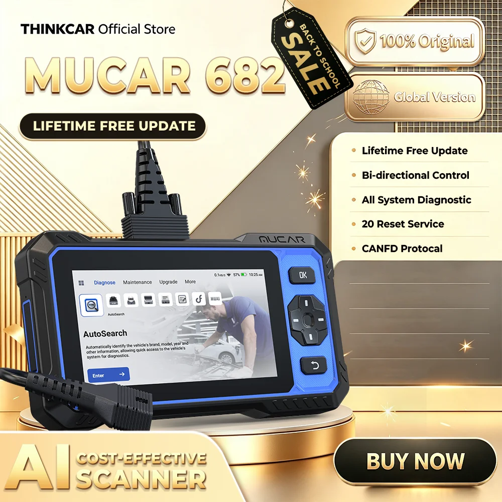 MUCAR 682 Professional Bidirectional Car Diagnostic Tool CANFD ECU Coding 20 Resets Full System Lifetime Free Obd2 Scanner