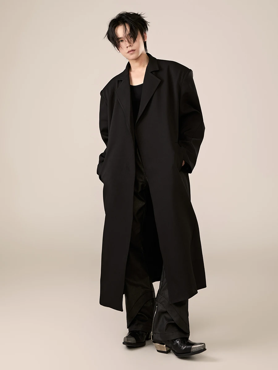 over-the-Knee Large Overcoat Casual Buckle-Free Profile Loose Padded Shoulder Trench Coat