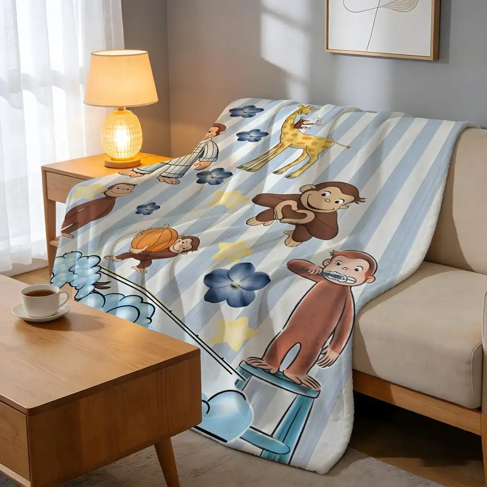 Throw High-Density Short Plush Blanket For Sofa Nap Air-Conditioned Room Soft Skin-Friendly MONKEY CARTOON C-Curious GeorgeS