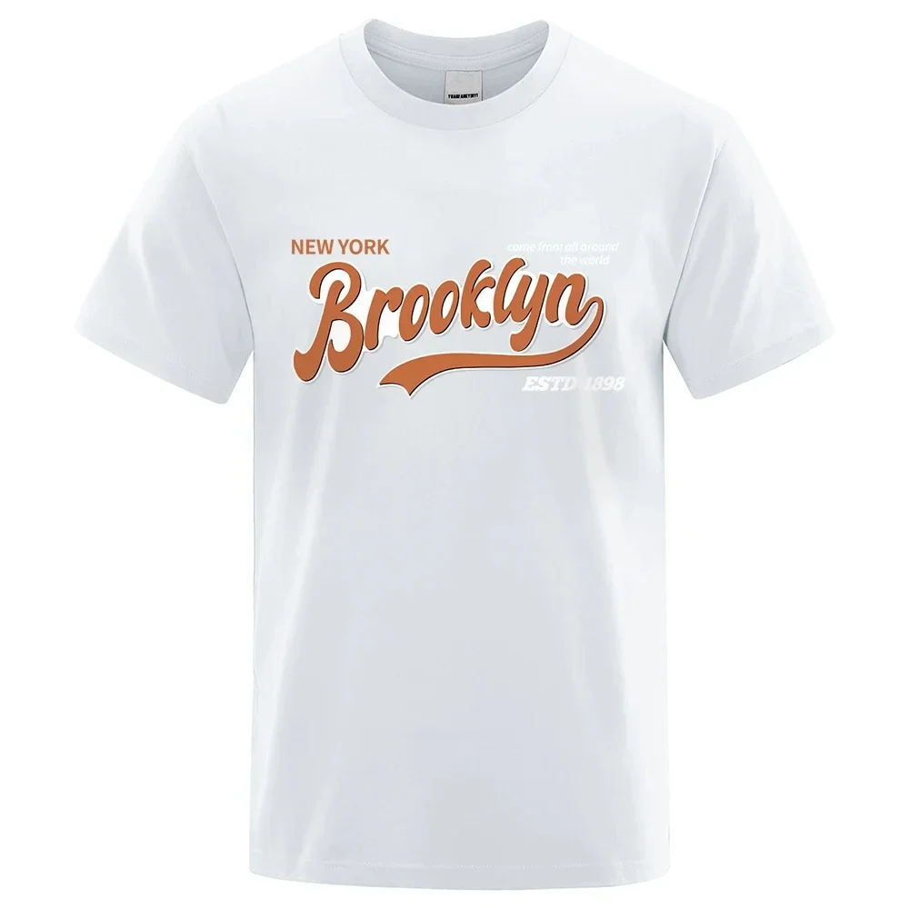 Brooklyn New York Estd 1898 Graphic Hip Hop T-Shirt Male Cotton Crewneck Tshirt Sweat T-Shirts Pattern Loose Short Sleeve 80473