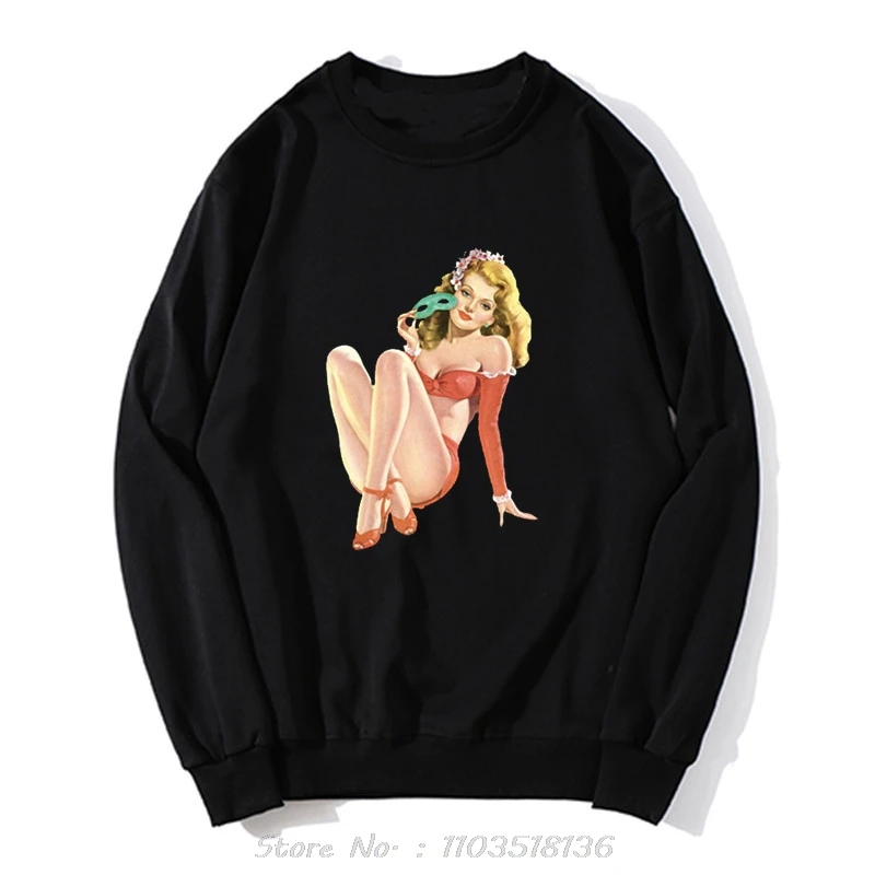 Latest Men's Hoodie Pin Up Girl Print Sweatshirt Cotton Streetwear Clothing Vintage Black Pullover Fashion Custom Male Oversized