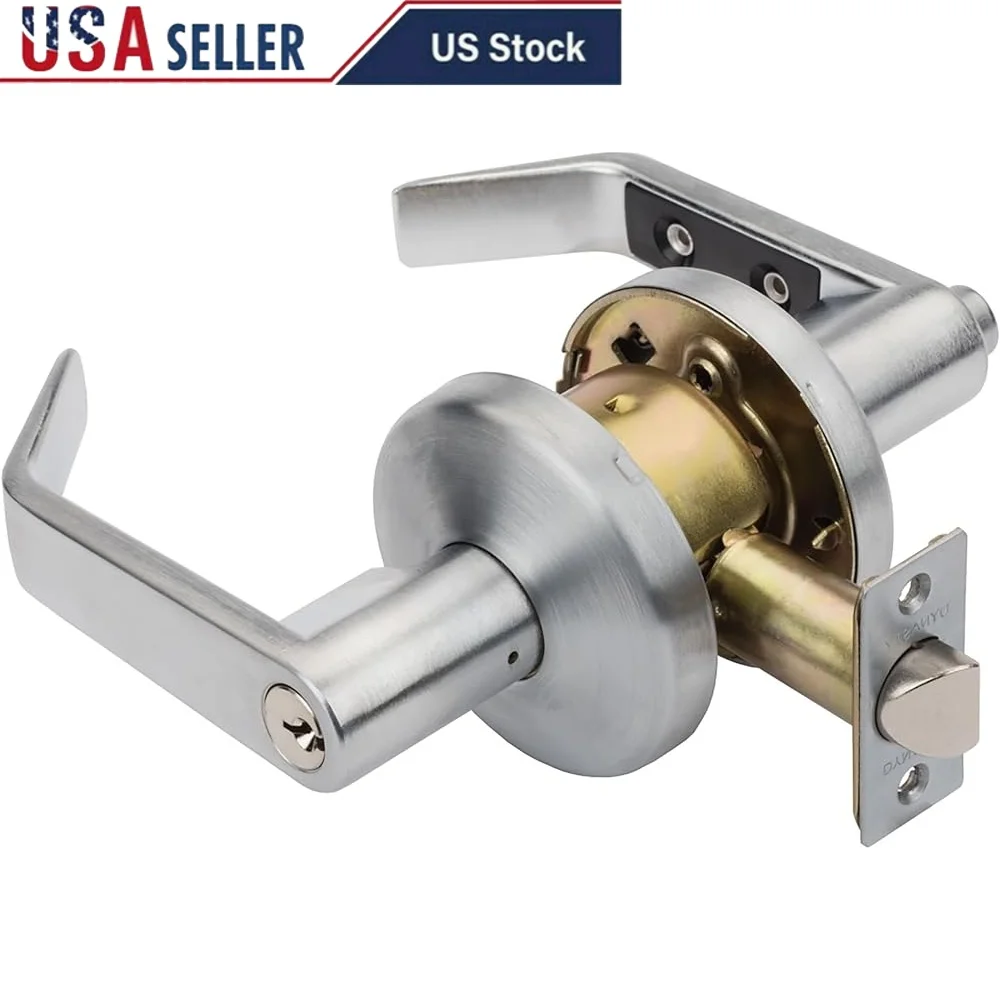 

Commercial Keyed Entry Door Lock Satin Chrome Medium Duty Entry Lock Carbon Steel Zinc Latch Office Lever Security Hardware