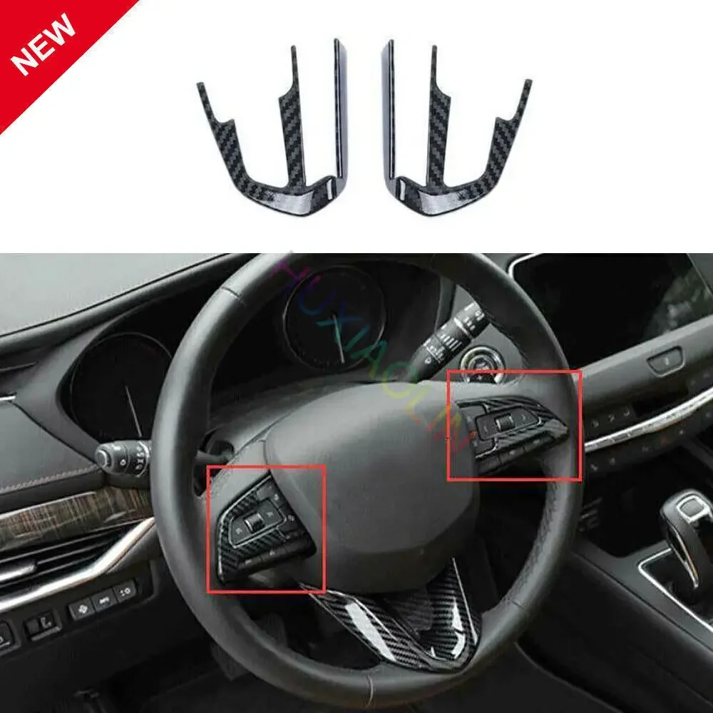 2PCS Carbon Fiber Steering Wheel Button Frame Trim For Cadillac CT5 2020-2022