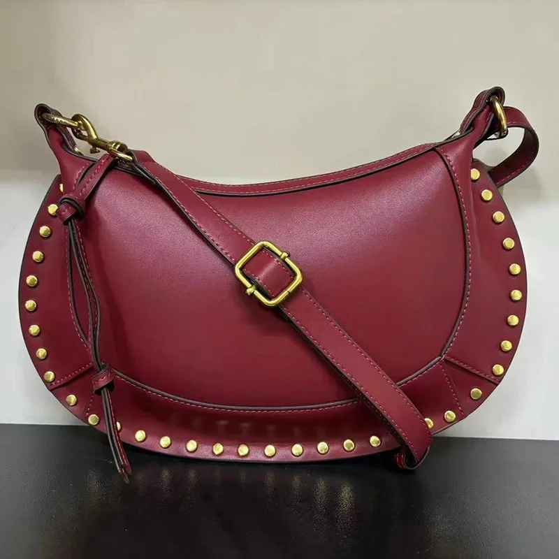 

New Retro Classic IS Bag Black PU Willow Nail Shoulder Bag 2025 Fashion Women's Crescent Underarm Bag