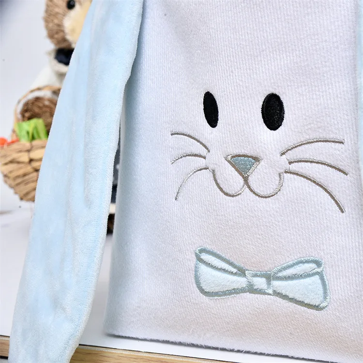 Customized embroidered Easter decoration arrangement cute rabbit ears carrying basket velvet cloth easter egg storage carrying b