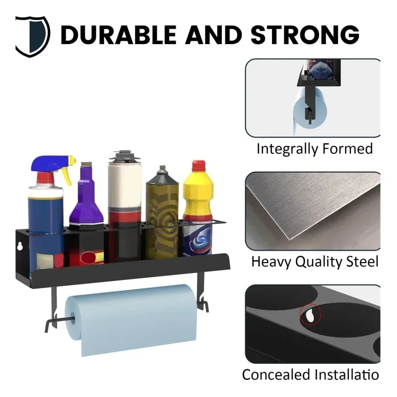 Aerosol Spray Can/Paper Towel Holder Paint Bottle Storage Rack Steel Wall Mount Shelf Tool Organizer For Garage Craft Work-space
