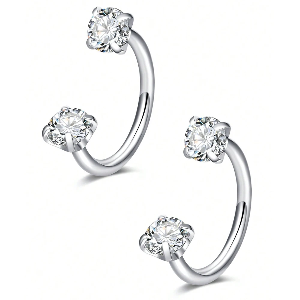 2 Stuks Rvs Zirconia Hoefijzer Ring Piercing Neus Oor Buik Ringen Vrouwen Kraakbeen Helix Oorbellen Daith Piercing Sieraden
